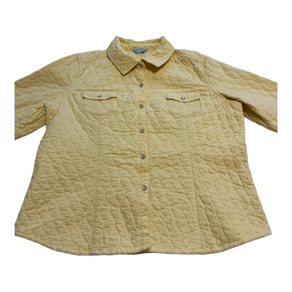 Quilted Corduroy Snap Button Pastel Yellow Coat | Denver Hayes - Size Medium - Picture 4 of 12